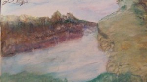 Bend in the River, Cray-Pas oil pastels, Daler Rowney thinner, Canson Mix Media paper