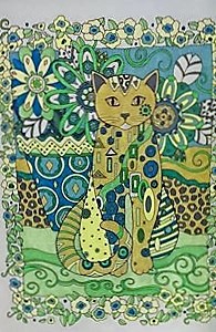 I used gel pens to this "Creative Cats" coloring page.