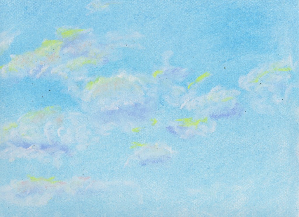 I love drawing clouds. These were done with soft pastels. 