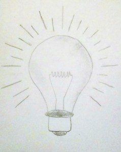 Simple light bulbs were among the first sketches I made. Buying light bulbs for a art studio, I've now learned, isn't such a simple thing. 