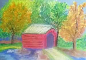 The last time I tried drawing a covered bridge it was so awful I ripped the page out of my sketchbook. This one is a little better. 