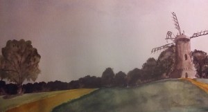 I'm both encouraged and discouraged by this "Windmill on the Hill" watercolor. 