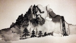 Ink Drawing Waterfall