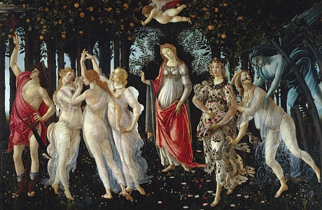 Primavera (Spring) 1477-1478 by Sandro Botticelli (1445-1510). Italian painter. Tempera on panel.